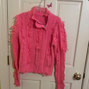 Pink Distressed Women Sweater